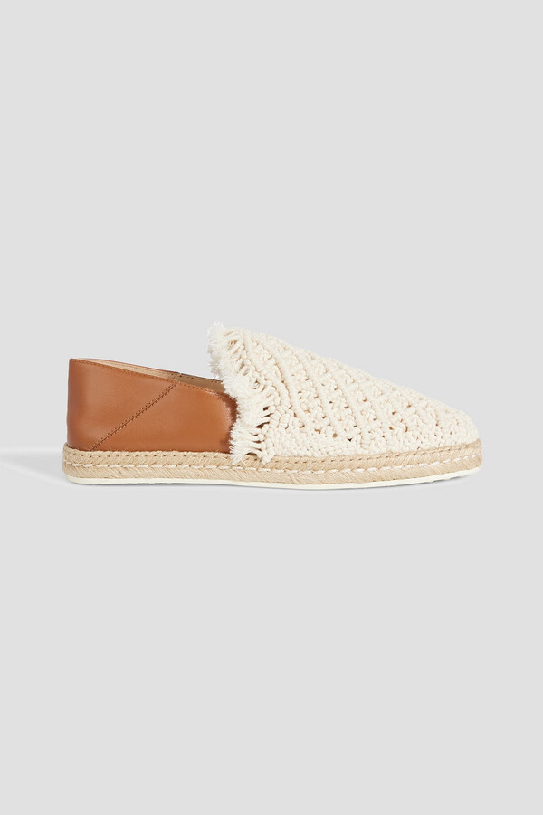 Tod's Crochet and leather collapsible-heel espadrilles
