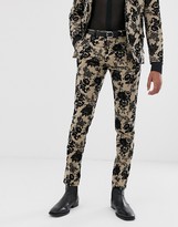 Thumbnail for your product : Twisted Tailor super skinny suit trouser with floral flocking in tan