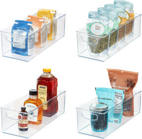 iDesign 4-Piece Recycled Plastic Kitchen Storage Organizer Bins with Easy Grip Handles, Clear
