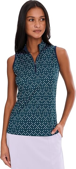 Callaway Sleeveless Framing Geo Print 1/4-Zip Top Women's Clothing Peacoat : SM (Women's 2-4) Elastane/Polyester