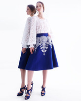 Thumbnail for your product : Oscar de la Renta Embroidered Full Skirt, Lapis/White