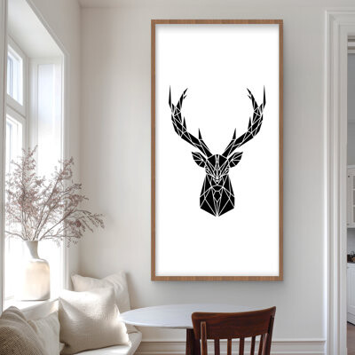 Lark Manor Geometric Deer Head - Framed Matted Print for Home Decor