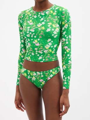Cynthia Rowley Sunkissed Floral-print Long-sleeved Rash Guard - Green Print