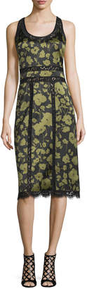Michael Kors Collection Lace-Inset Floraflage-Print Tank Dress, Black/Army