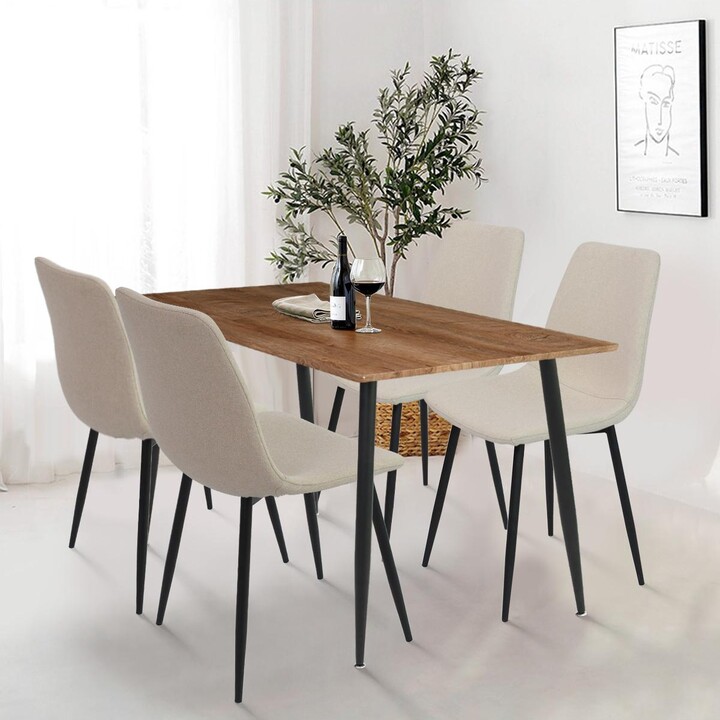 5-Piece Dining Set with 47" Rectangular Table and 4 Upholstered Chairs, Kitchen Table Set for 4, Compact Dining Set for Small Space-Maison Boucle