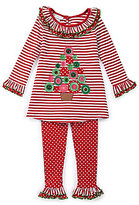 Thumbnail for your product : Bonnie Jean 2T-6X Striped Christmas-Tree-Appliqued Dress & Dotted Leggings Set