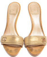 Thumbnail for your product : Christian Dior Gold Leather Wooden Platform Clog Slide Sandals Size 38.5