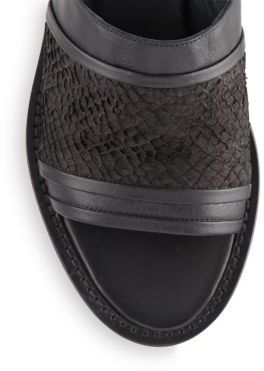 Helmut Lang Embossed Leather Flatform Slide Sandals