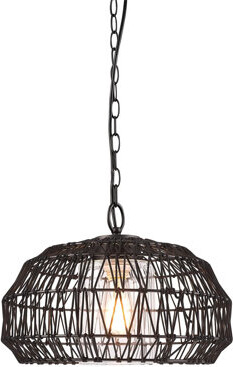 Bay Isle Home Branigans X Globe Diego 1-Light Matte Black Woven Fabric Outdoor Plug-In Pendant Light