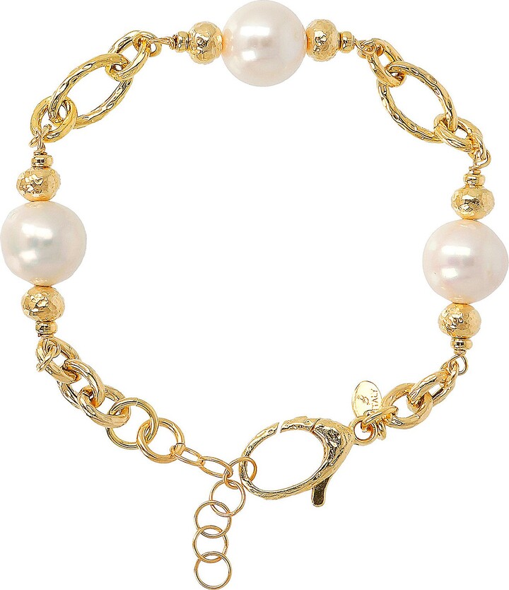 Honora Cultured Pearl Hammered Link Bracelet