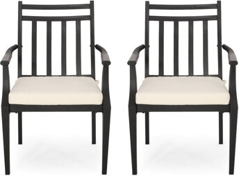 Rosecliff Heights 2 Dining Chairs Black Color Wood Open Slat Design With Smooth Tapered Legs And Comfortable Outdoor Seating Option Chair - Timeless Backyard Furnit
