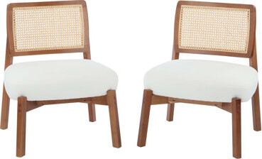 George Oliver [Set of 2] Modern Beige Lounge Chair with Woven Backrest, Sturdy Wooden Frame, Minimalist and Elegant Accent Seating for Living Room, Bedroom, or Offi