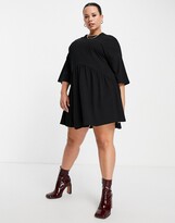 Thumbnail for your product : ASOS Curve ASOS DESIGN Curve oversized mini smock dress with dropped waist in black