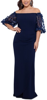 Xscape Evenings Plus Size Off-The-Shoulder Embellished-Sleeve Gown