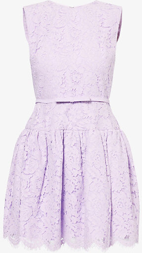 Womens Lilac Round-Neck Tulle-Skirt Lace Mini Dress 12