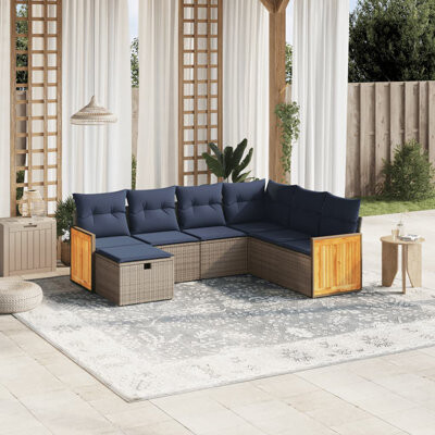 VidaXL 8 Piece Patio Sofa Set With Cushions Black Poly Rattan