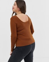 Thumbnail for your product : ASOS DESIGN Curve scoop neck top and long sleeve with buttons
