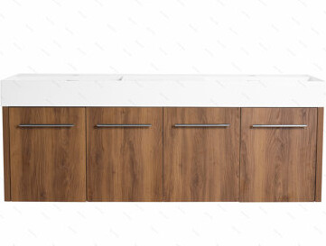 Dazzle Hives 60 Inch Wall-Mounted Bathroom Vanity with Sink Thick Edged Double Resin Sink KD-Package