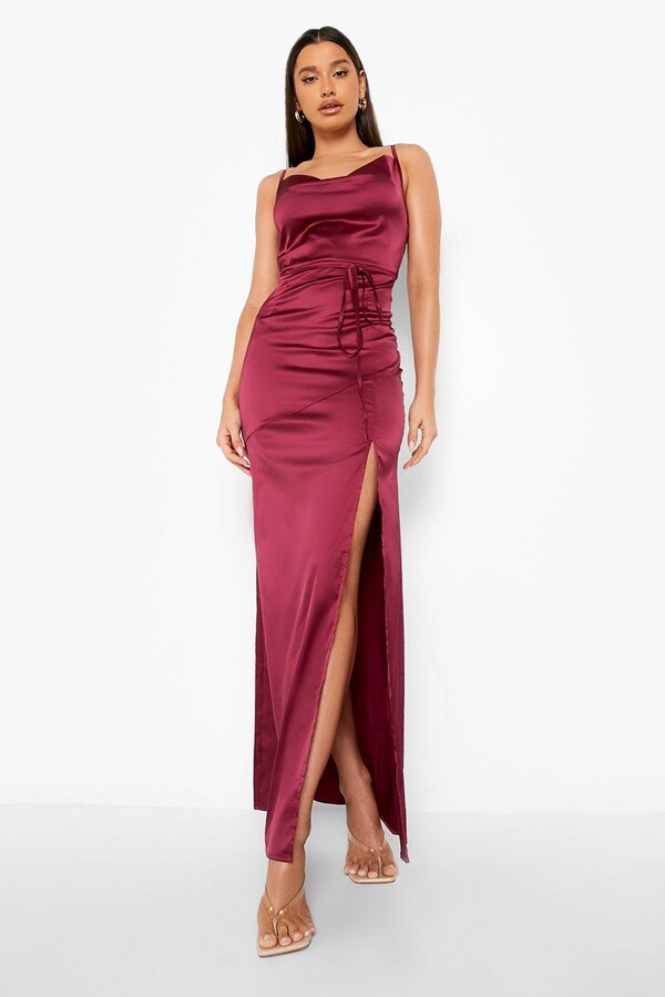 red satin slip dress long