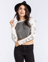 Thumbnail for your product : Lily White Floral Sleeve Womens Crop Baseball Tee