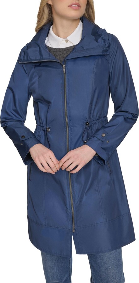 Cole Haan Women's 36” Travel Packable Rain Jacket with Gold Trim
