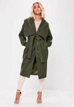Missguided Premium Khaki Waterfall Coat, Green