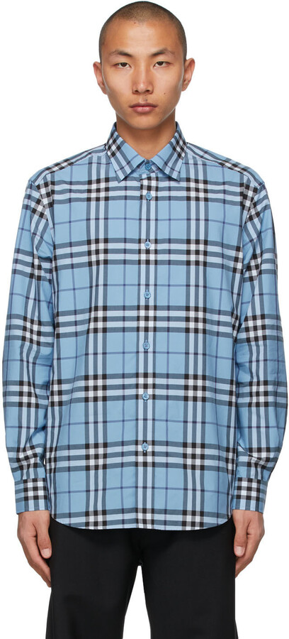 Burberry Blue Poplin Check Shirt - ShopStyle