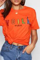 Thumbnail for your product : boohoo Tall Rainbow Graphic Voila Slogan T-Shirt