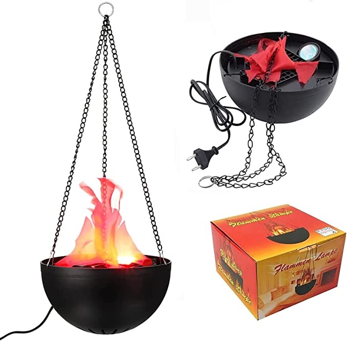 3D Fake Fire Flame Hanging Lamp Decoration,110V Artificial Flickering Flame Campfire 3D Decorative Night Light Realistic Torch Light Table Lamp Stage Effect Light for Christmas Party Festival Decor