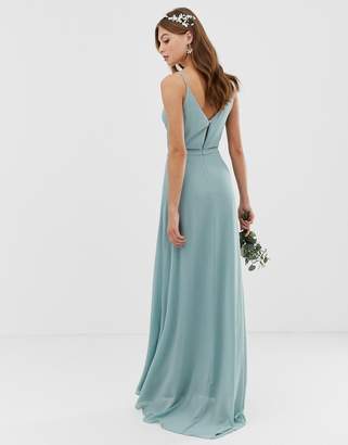 TFNC bridesmaid exclusive cami wrap maxi dress with fishtail in sage