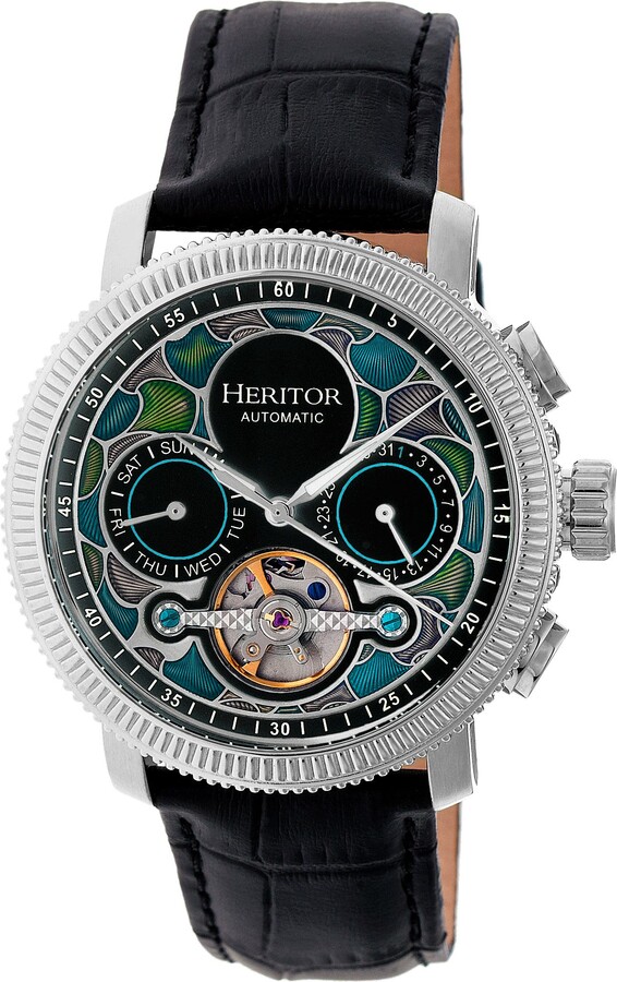 Heritor Automatic Aura Men's Semi-Skeleton Leather-Band Watch
