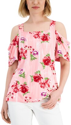 JM Collection Women's Printed Cold-Shoulder Top, Created for Macy's -  ShopStyle