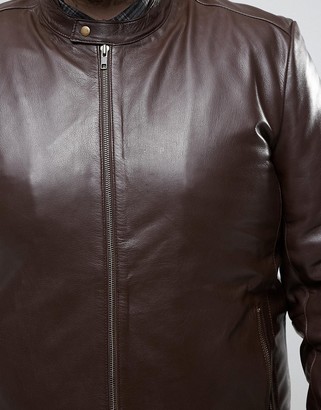 ASOS Plus Leather Biker Jacket In Brown