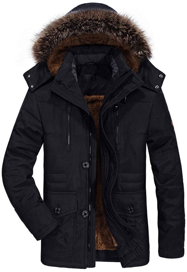 FTIMILD Mens Winter Warm Jacket Faux Fur Hooded Parka Thick Padded Coat ...