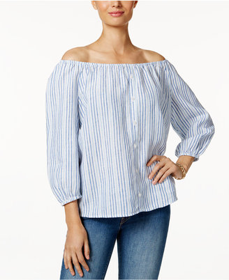 Charter Club Linen Striped Peasant Top, Created for Macy's