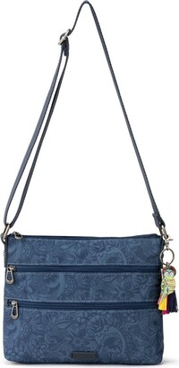 BAG with flap in indigo grained leather, shoulder strap …