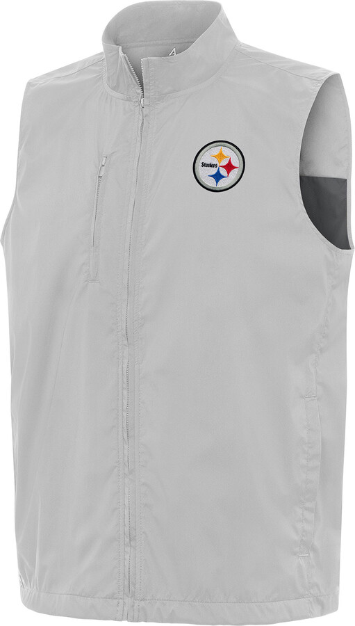 Men's Antigua Gray Pittsburgh Steelers Brisk Full-Zip Vest