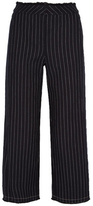 Alexander Wang T by Cropped Pinstriped Cotton-burlap Wide-leg Pants - Midnight blue