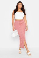 Thumbnail for your product : boohoo Plus Rib Button Front Split Maxi Skirt