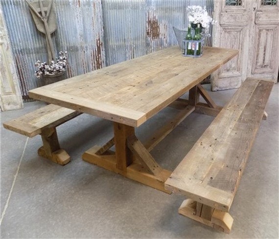 Etsy 9' Amish Pine Harvest T-Leg Table, Custom Made To Order, Rustic Farmhouse