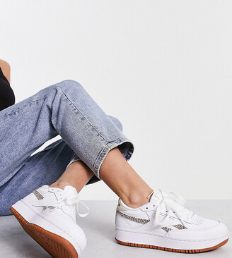 Reebok Club C Double sneaker in white and leopard print - Exclusive to ASOS  - ShopStyle