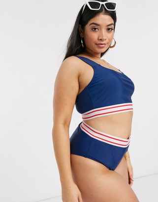 Brave Soul Plus high waisted bikini bottoms with striped elastic