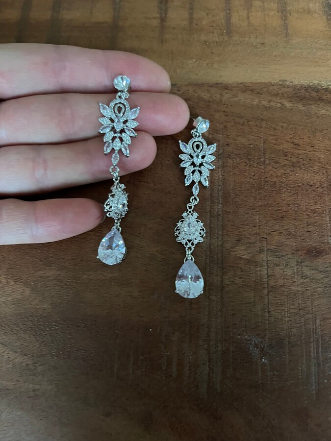 Etsy Wedding Earrings~Bridal Earrings~ Long Drop Dainty Earrings~Party Earrings