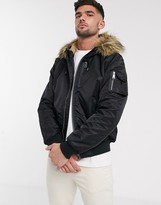 Thumbnail for your product : Schott N2B28 insulated parka bomber jacket slim fit detachable faux fur trim hood in black