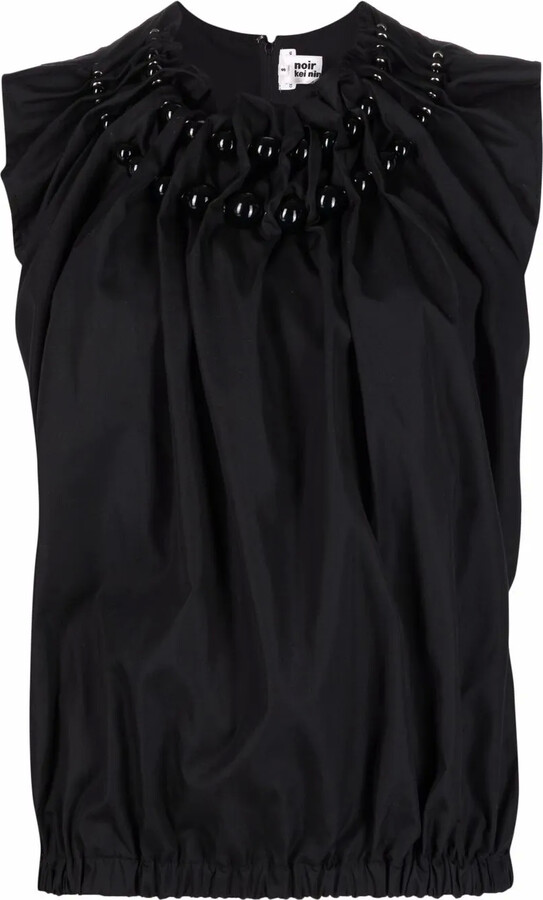 Noir Kei Ninomiya Pearl-Embellished Ruched Blouse