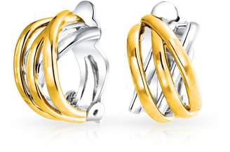 Bling Jewelry Two Tone Gold Plated Criss Cross Half Hoop Clip On Earrings