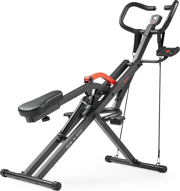 Sunny Health & Fitness Row-n-Ride Pro Assisted Squat Rowing Machine, 300 Lb Capacity Hydraulic Rower w Free SunnyFit App via Bluetooth