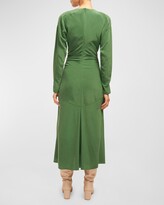 Thumbnail for your product : Equipment Arya Ruched Front-Slit Silk Midi Dress