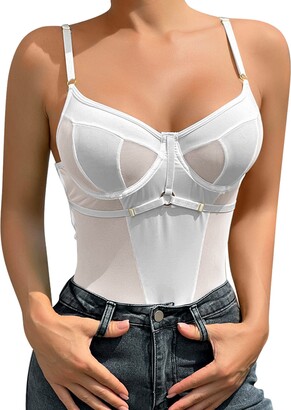Sotybabe Womens Corset Bodysuit Top Sexy Deep V Neck Mesh Backless Thong  Bodysuit Going Out Tops with Underwire - ShopStyle Shapewear