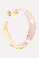 Thumbnail for your product : Alison Lou Heart 14-karat Gold And Enamel Hoop Earrings